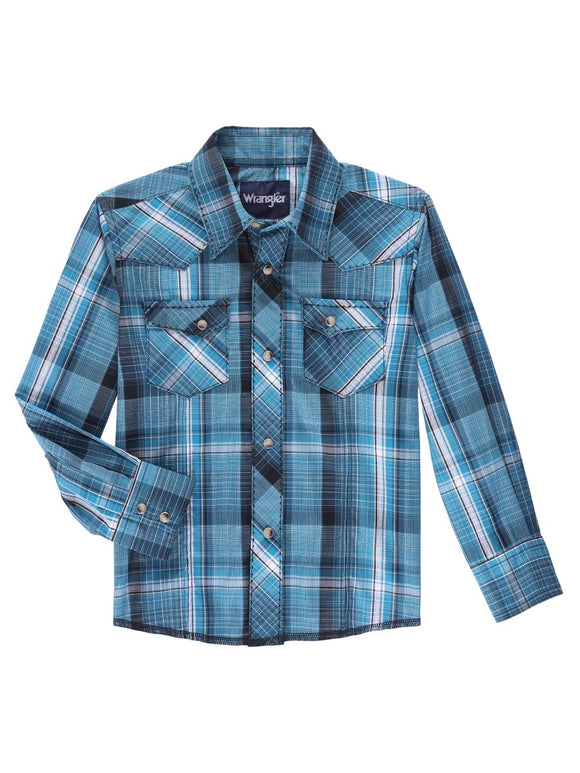 Classic Fit Blue Plaid Boy's Shirt by Wrangler®