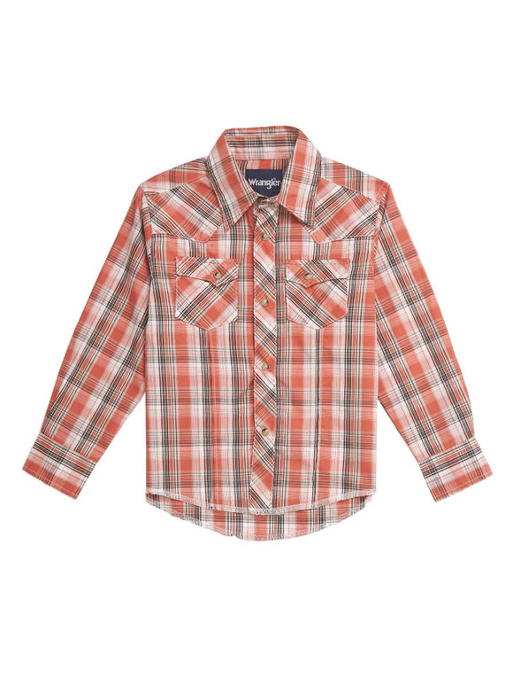 Classic Fit Orange Plaid Boy's Shirt by Wrangler®