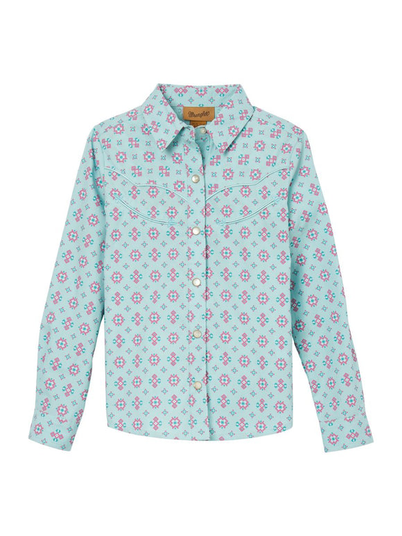 Aqua & Pink Geo Print Girl's Shirt by Wrangler®