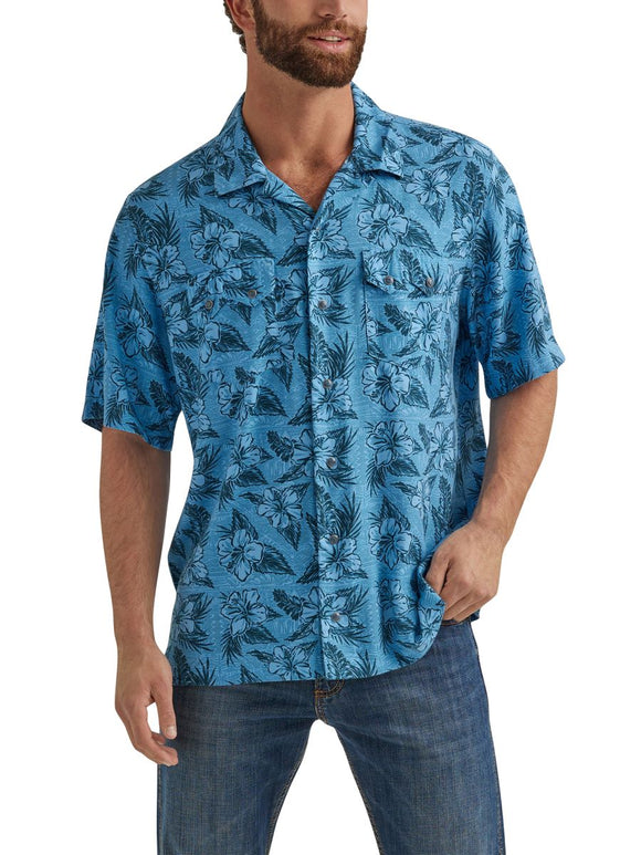 Coconut Cowboy™ Blue Floral Short Sleeve Men's Shirt by Wrangler®