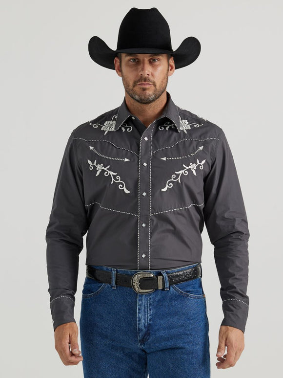 Rodeo Ben™ Charcoal Embroidered Men's Shirt by Wrangler®