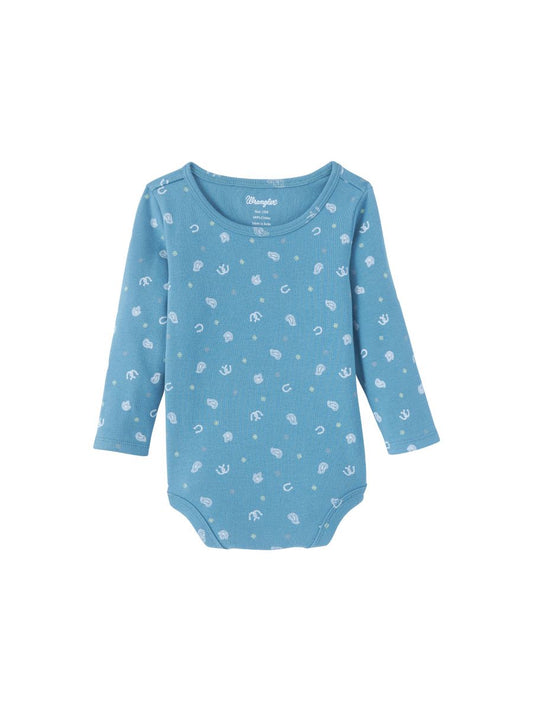 Teal Horseshoe Print Long Sleeve Infant Onesie by Wrangler®