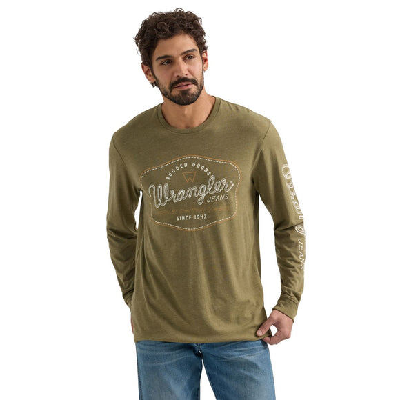 Olive 'Rugged Wear' Long Sleeved Men's T-Shirt by Wrangler®