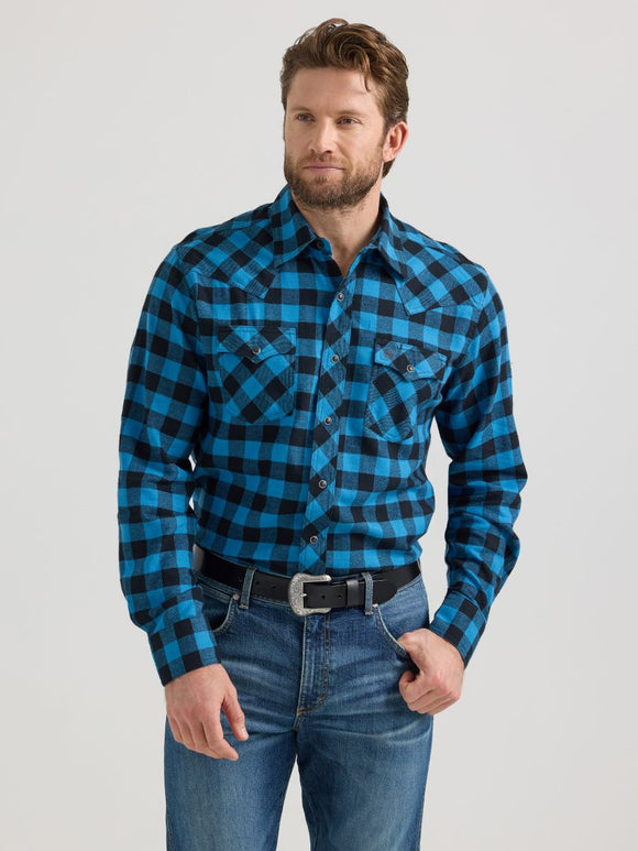 Retro™ Blue Plaid Flannel Men's Shirt by Wrangler®