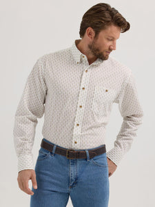 Relaxed Off White Geo Print Men's Shirt by Wrangler®