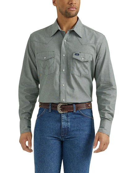Cowboy Cut™ Chambray Green Men's Shirt by Wrangler®