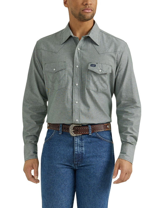 Cowboy Cut™ Chambray Green Men's Shirt by Wrangler®