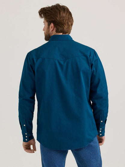 Blue Lined Cowboy Cut Work Men's Shirt by Wrangler®