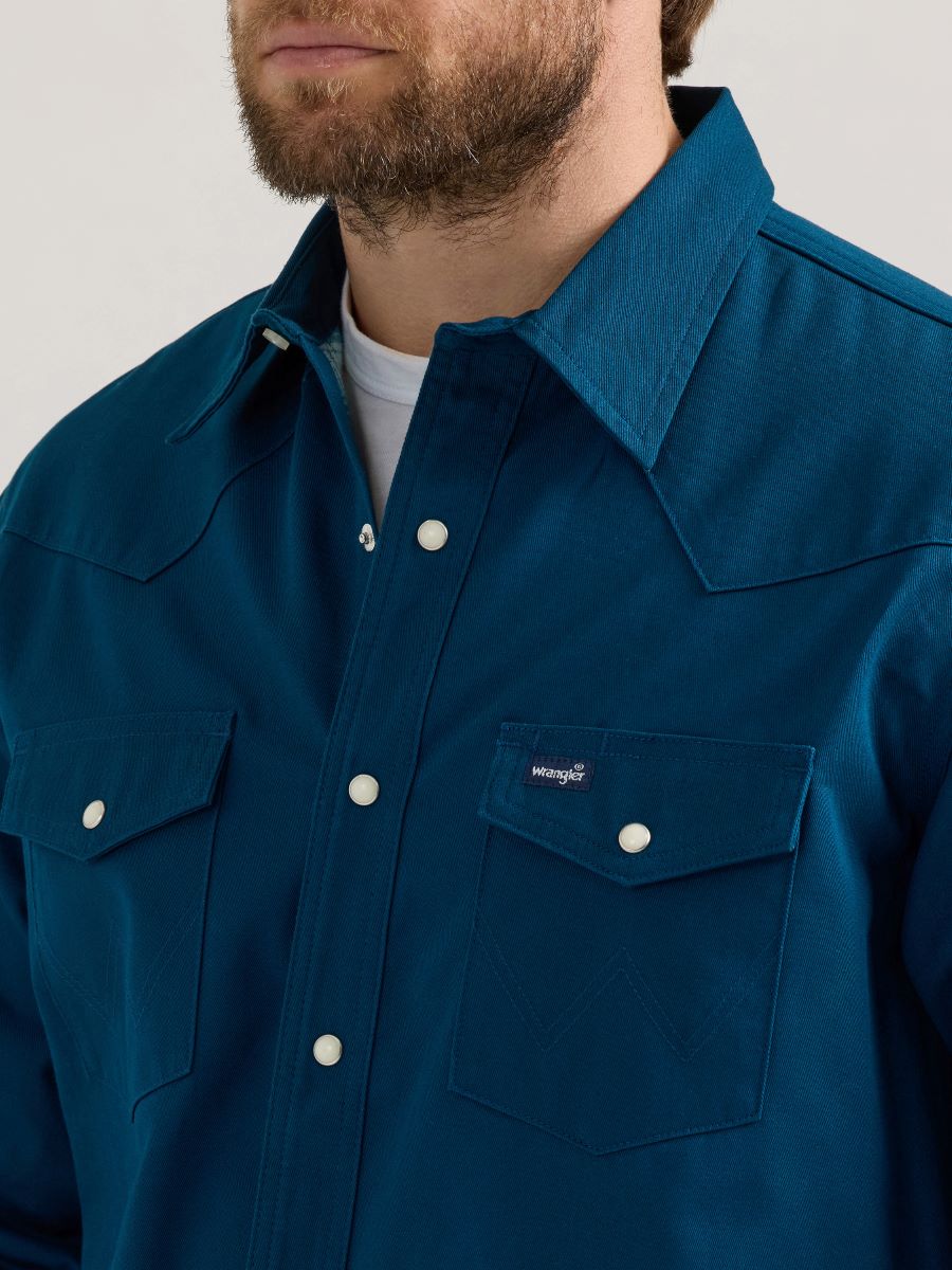 Blue Lined Cowboy Cut Work Men's Shirt by Wrangler®
