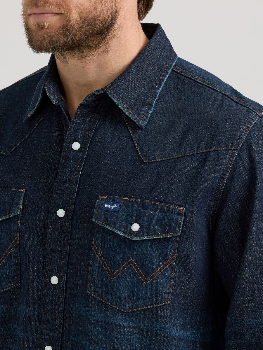 Cowboy Cut™ Classic Fit Dark Wash Denim Men's Shirt by Wrangler®