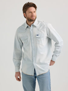 Cowboy Cut™ Classic Fit Striped Denim Men's Shirt by Wrangler®