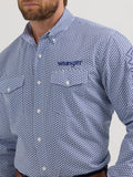 Blue & White Geo Print Logo Men's Shirt by Wrangler®