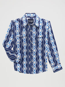 Blue & White Checotah™ Print Boy's Shirt by Wrangler®