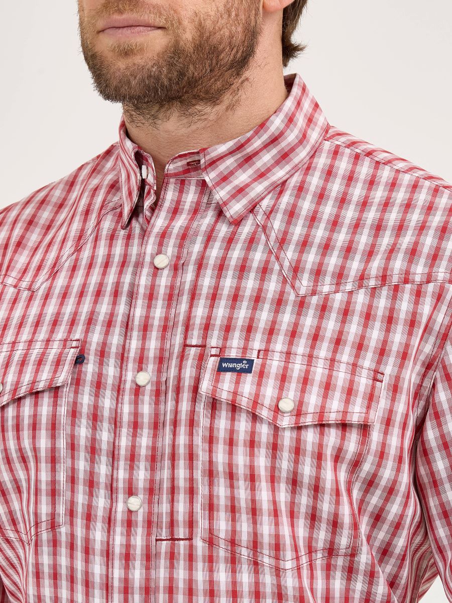 Classic Fit Red Plaid Performance Short Sleeve Men's Shirt by Wrangler®
