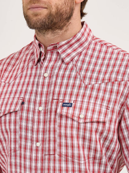 Classic Fit Red Plaid Performance Short Sleeve Men's Shirt by Wrangler®