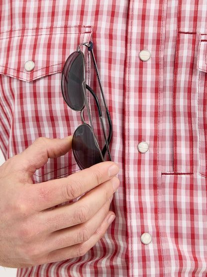 Classic Fit Red Plaid Performance Short Sleeve Men's Shirt by Wrangler®