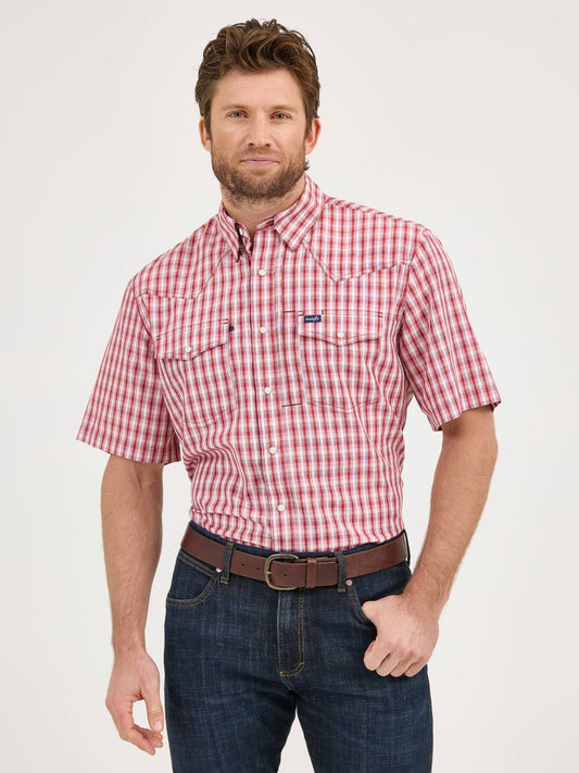 Classic Fit Red Plaid Performance Short Sleeve Men's Shirt by Wrangler®
