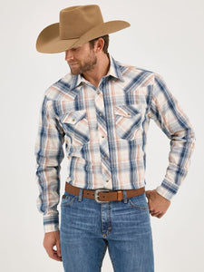 20X™  Stretch Fit Cream & Navy Plaid Men's Shirt by Wrangler®