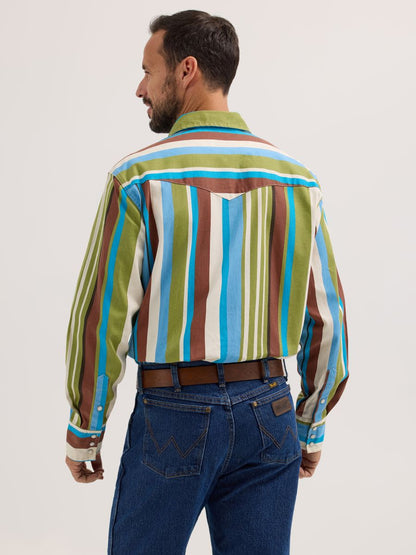 Brush Popper™ Green & Blue Stripe Men's Shirt by Wrangler®