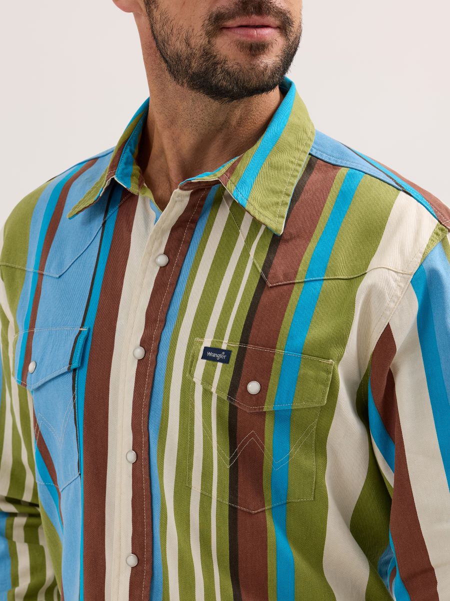 Brush Popper™ Green & Blue Stripe Men's Shirt by Wrangler®