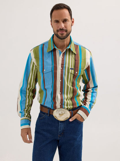 Brush Popper™ Green & Blue Stripe Men's Shirt by Wrangler®