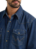 Classic Fit Dark Wash Denim Men's Shirt by Wrangler®