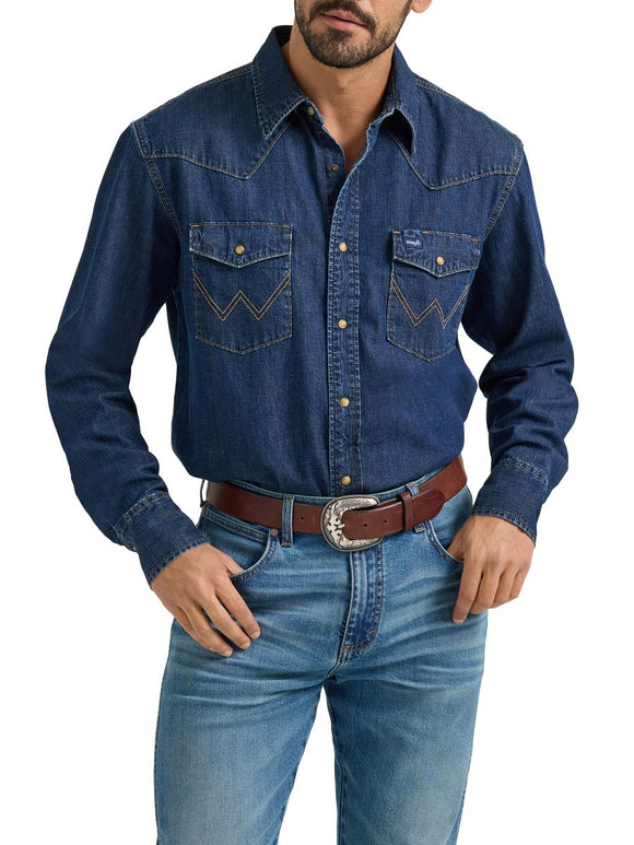 Classic Fit Dark Wash Denim Men's Shirt by Wrangler®