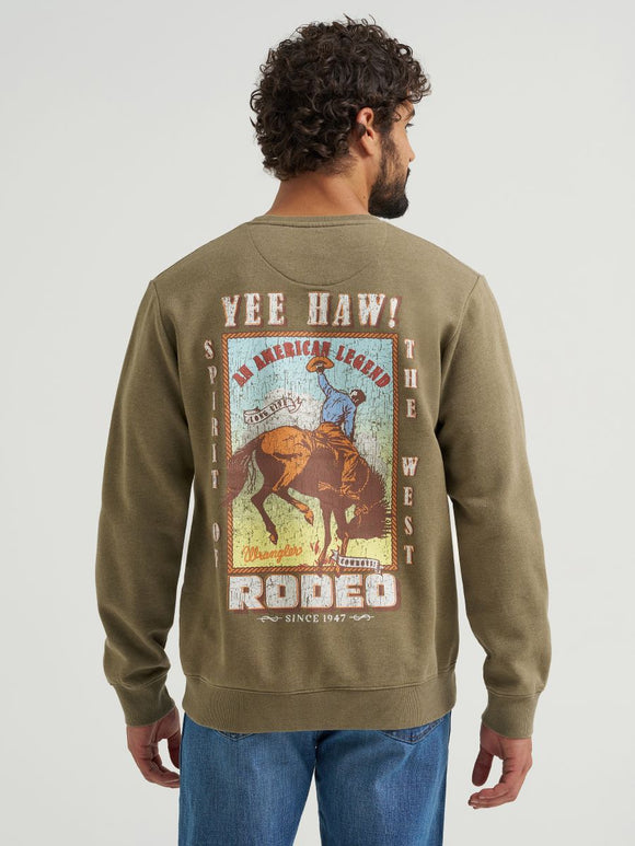 Olive 'Yee Haw' Crew Neck Men's Sweater by Wrangler®