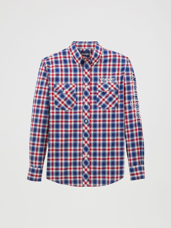 Blue Plaid Logo Men's Shirt by Wrangler®