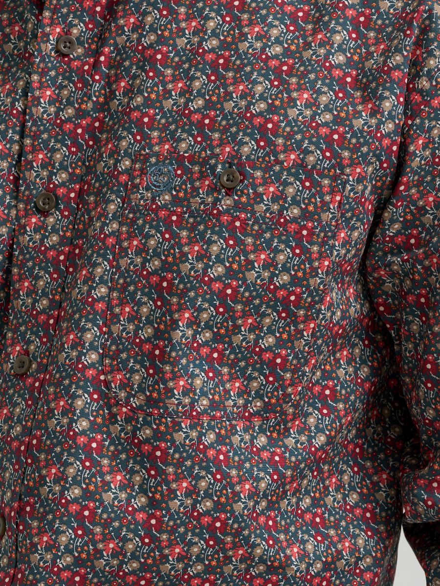 George Strait™ Teal Floral Print Men's Shirt by Wrangler®