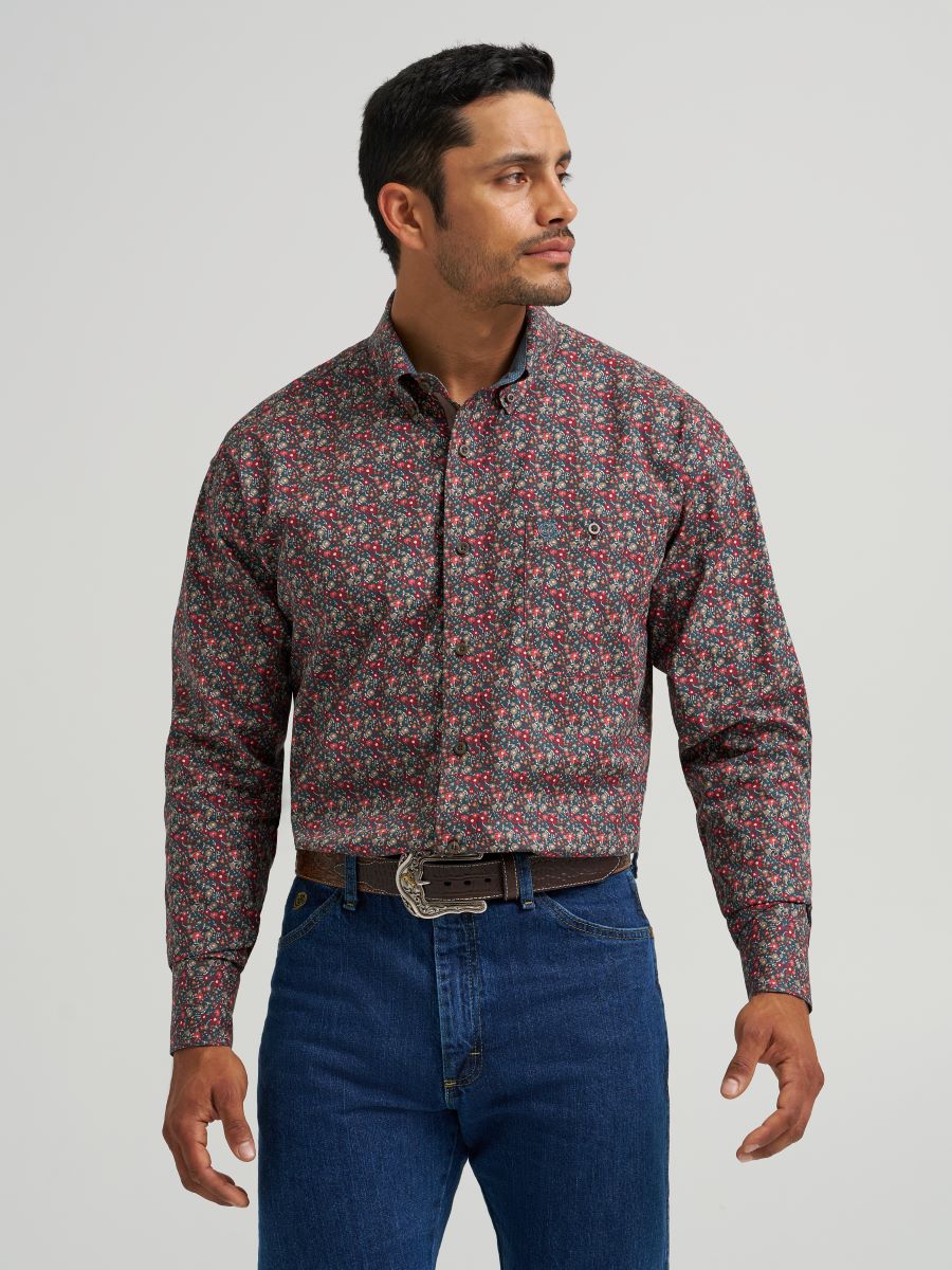 George Strait™ Teal Floral Print Men's Shirt by Wrangler®