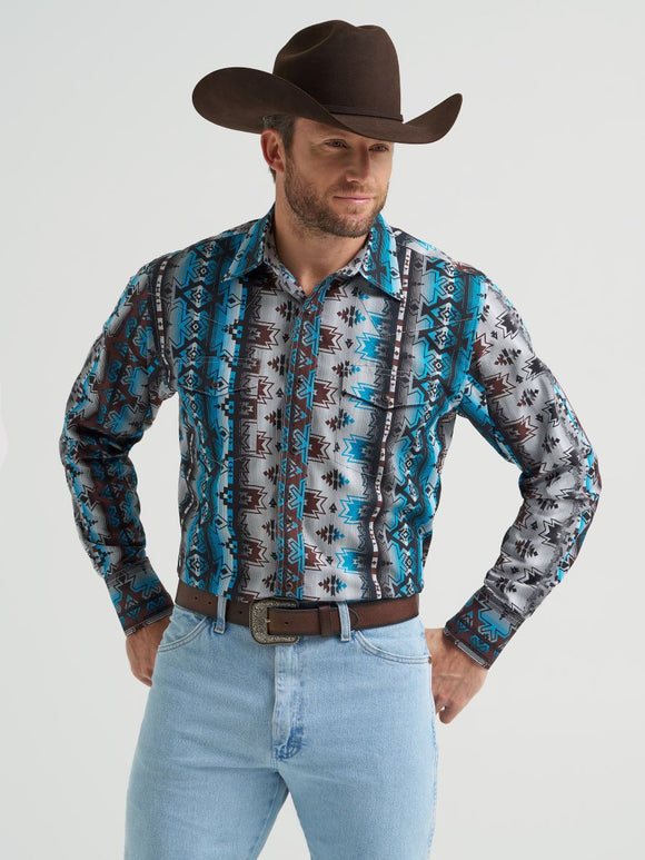 Checotah™ Blue & Black Southwest Print Men's Shirt by Wrangler®