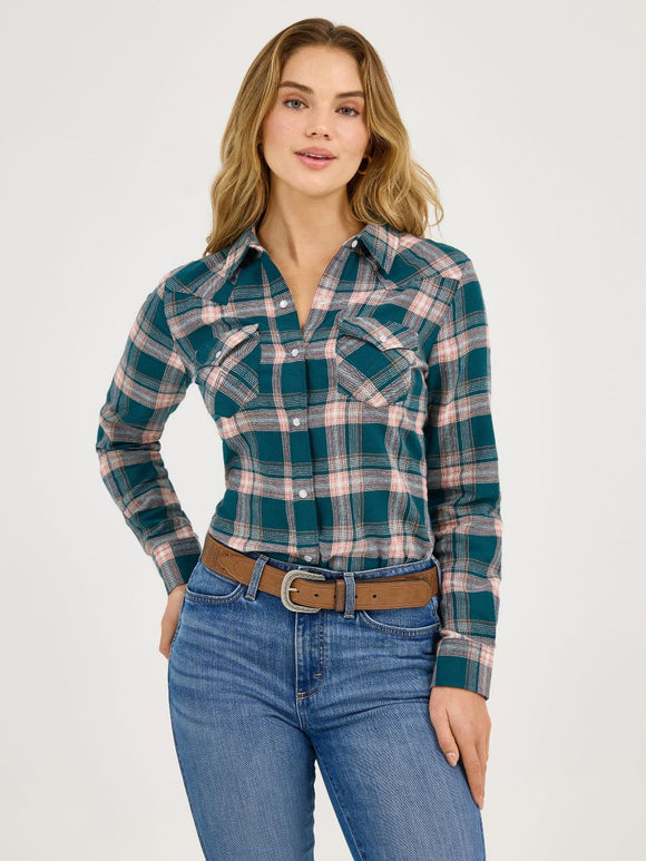 Retro™ Flannel Teal Plaid Women's Shirt by Wrangler®