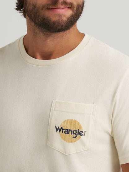 Beige t-shirt with Wrangler logo on a plain background
