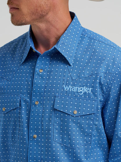 Blue Geo Print Logo Men's Shirt by Wrangler®