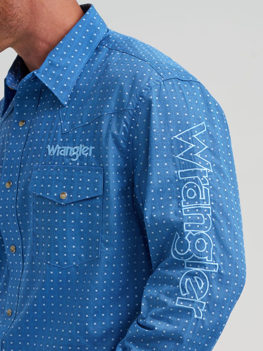 Blue Geo Print Logo Men's Shirt by Wrangler®