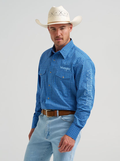 Blue Geo Print Logo Men's Shirt by Wrangler®
