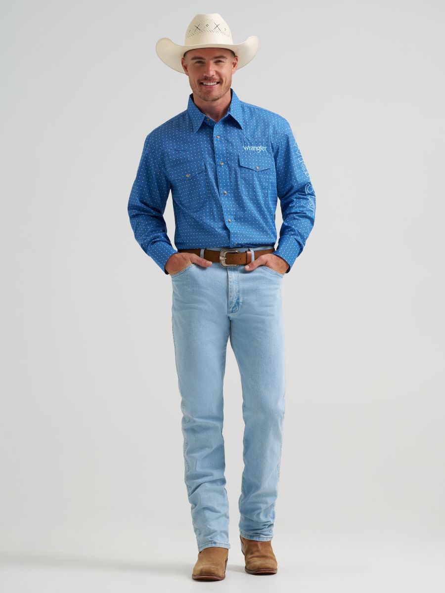 Blue Geo Print Logo Men's Shirt by Wrangler®