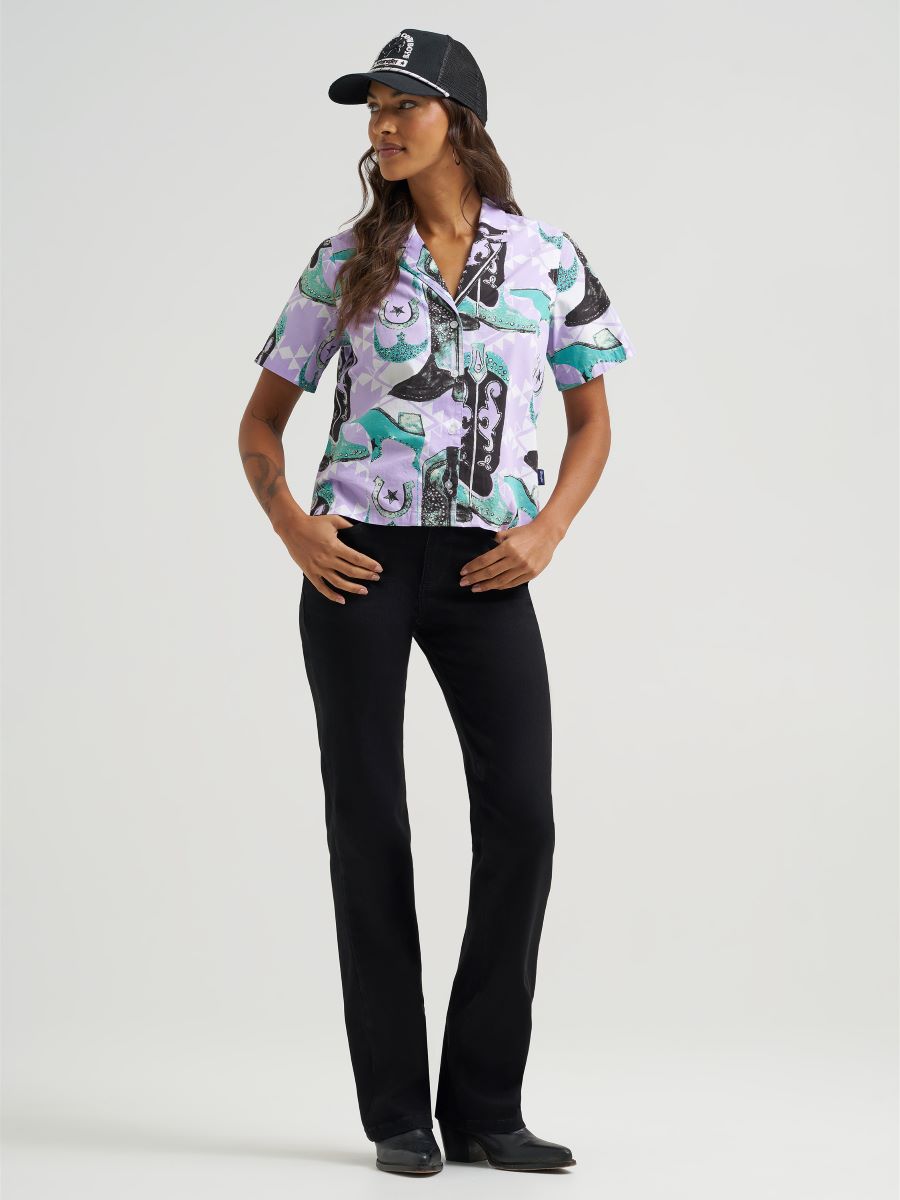 Retro™ Boot Print Short Sleeve Women's Top by Wrangler®
