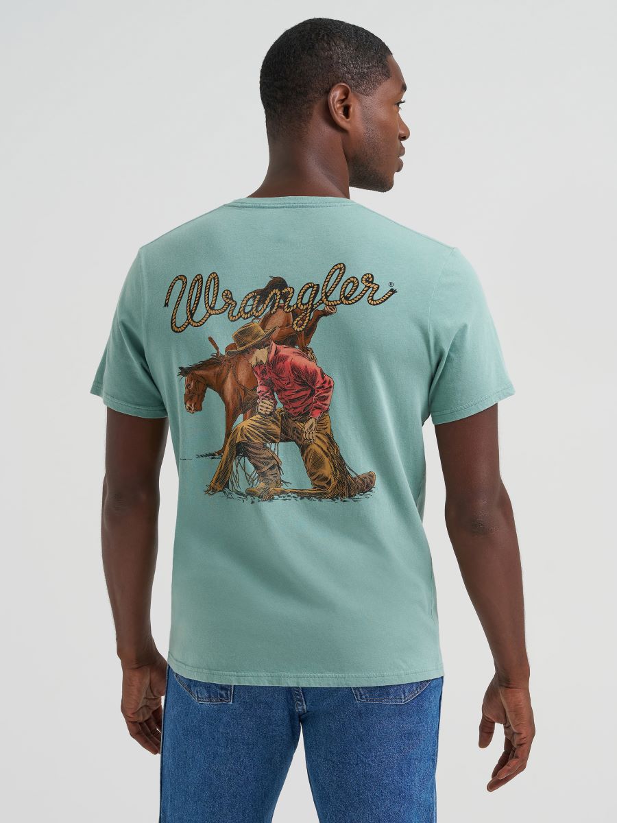 Oil Blue Kneeling Cowboy Men's T-Shirt by Wrangler®