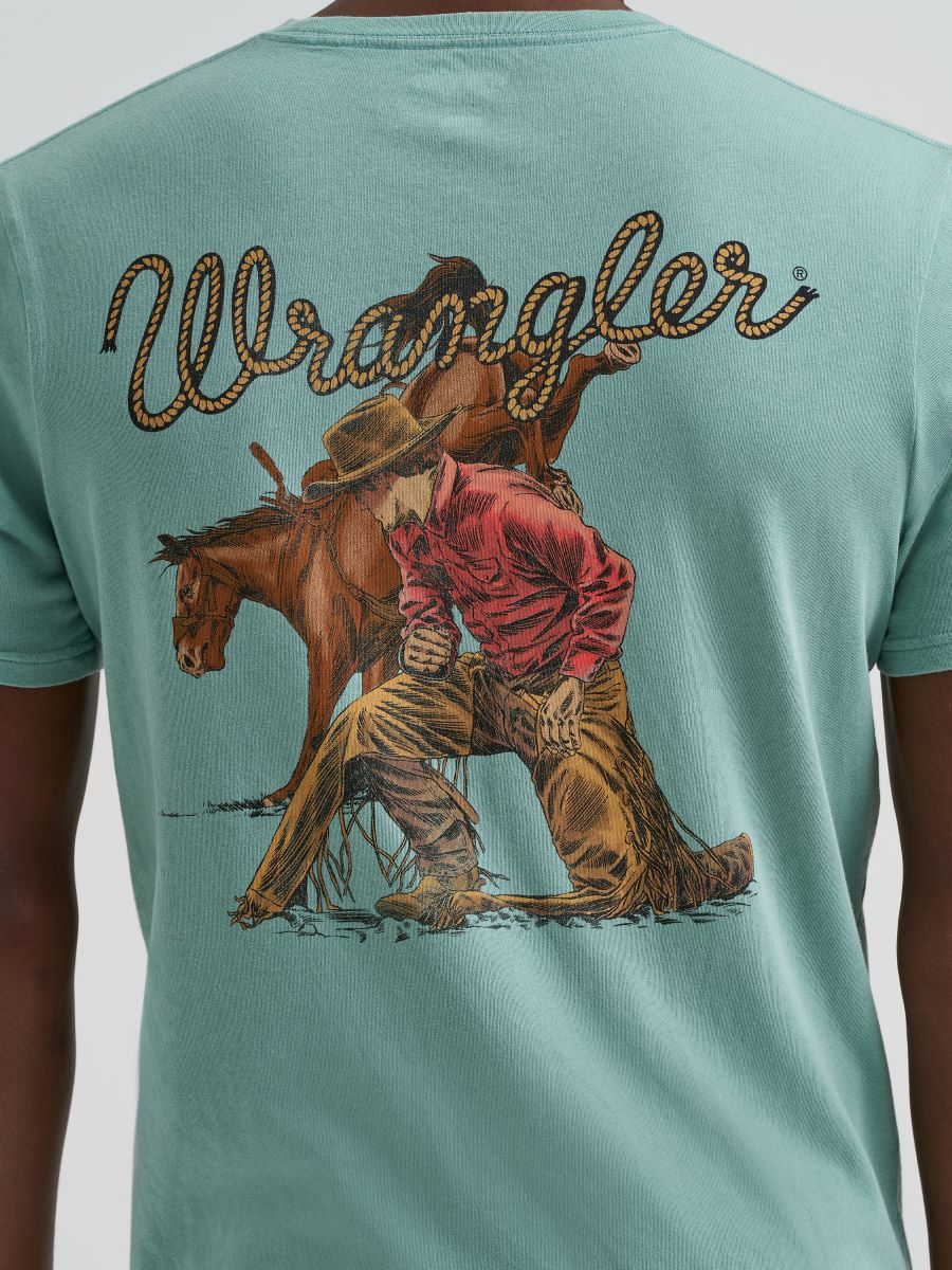 Oil Blue Kneeling Cowboy Men's T-Shirt by Wrangler®