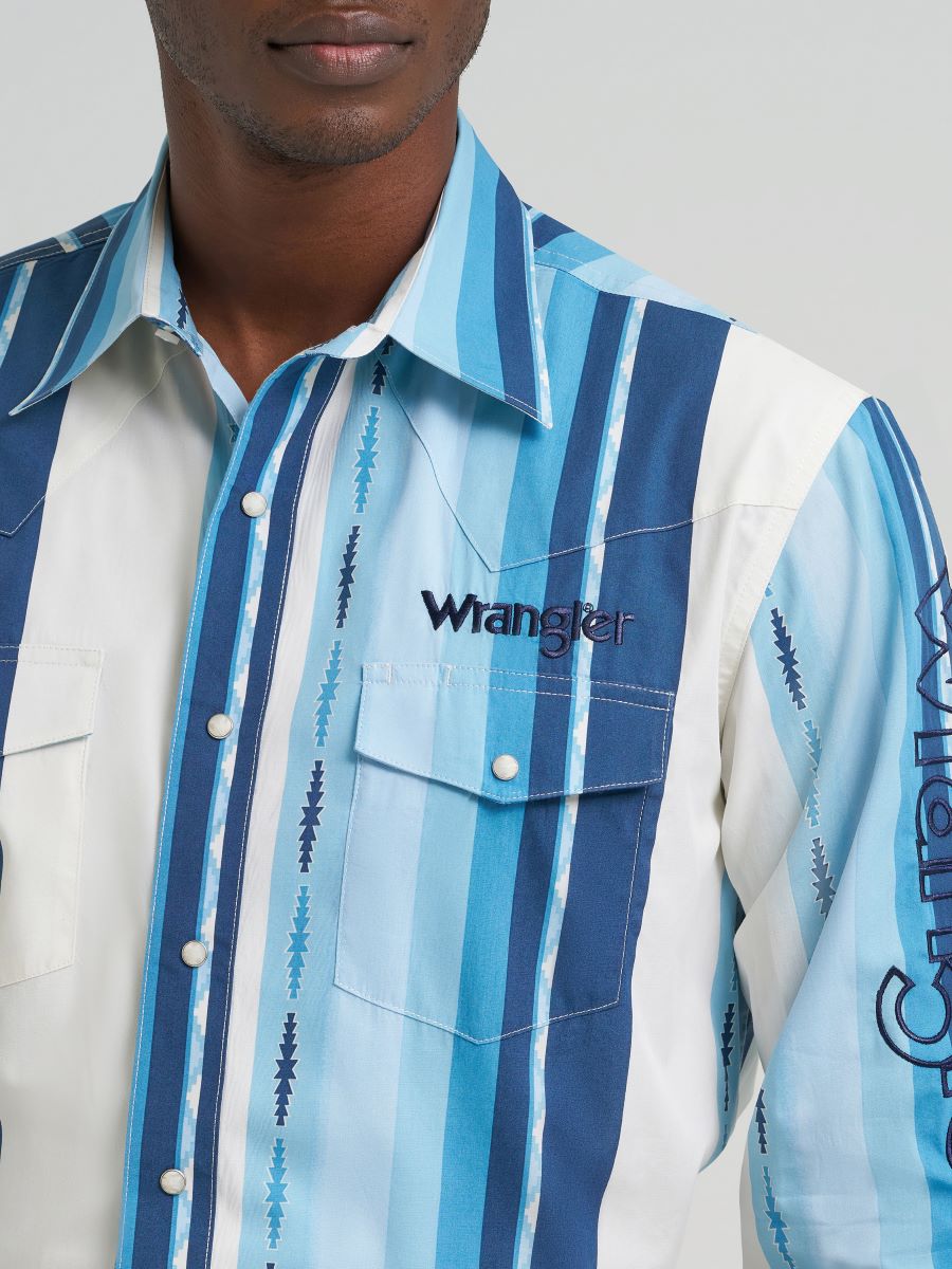 Blue Stripe Logo Men's Shirt by Wrangler®