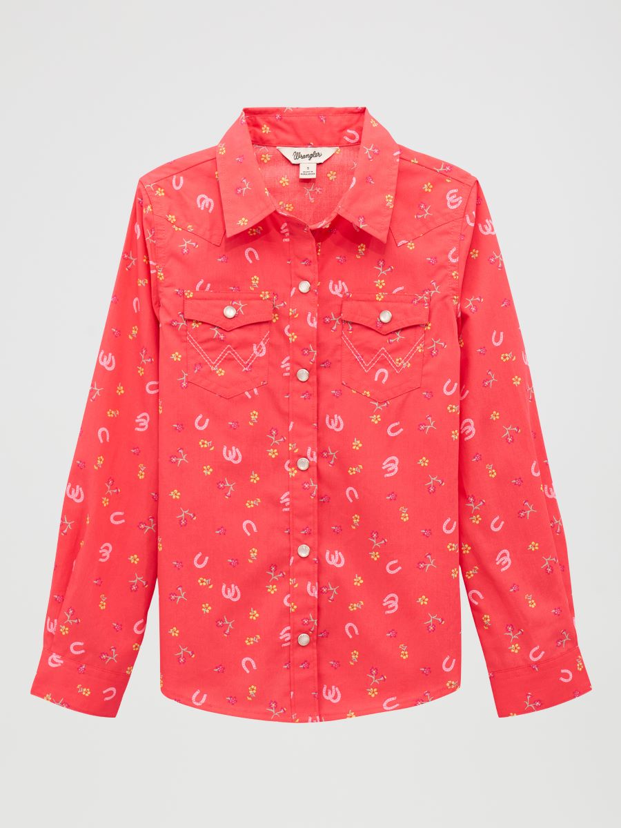 Pink Wrangler girls shirt on plain background