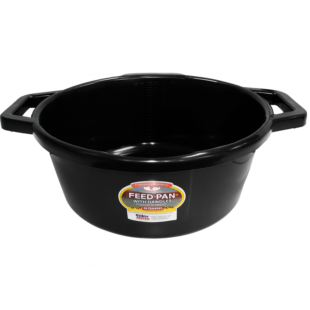 a black feed pan with handles