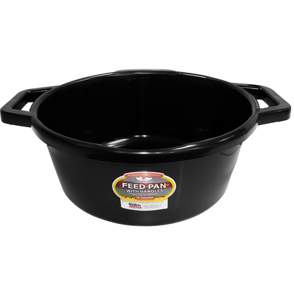 a black feed pan with handles