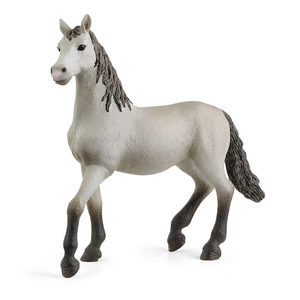 Gray Schleich toy horse figurine on a white background
