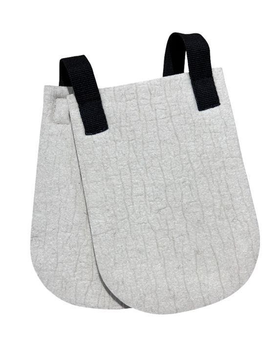 grey felt squares with rounded end and nylon webb straps on a white background
