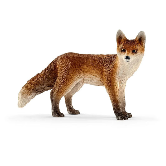 Realistic Schleich toy fox figure on a white background