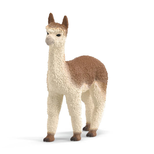Schleich model alpaca toy on a white background