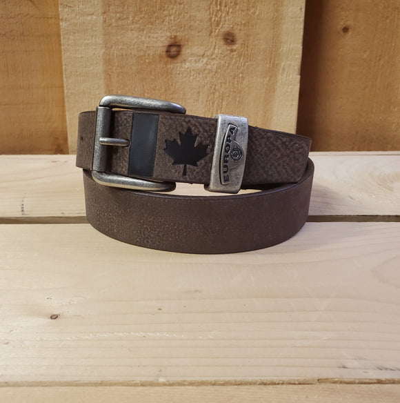 Bomber Brown Canada Flag Leather Belt